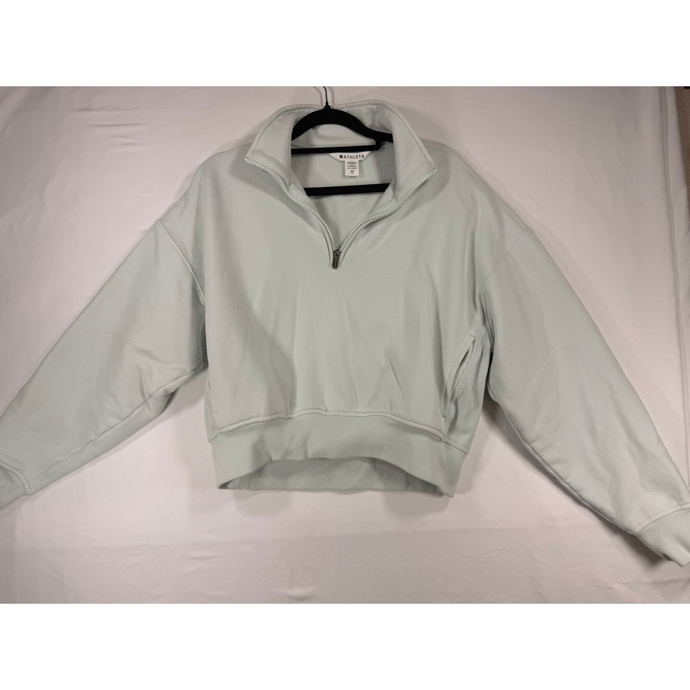 Athleta Retro Terry Quarter Zip Women XS Mint Green‎ Excellent Cropped Pullover